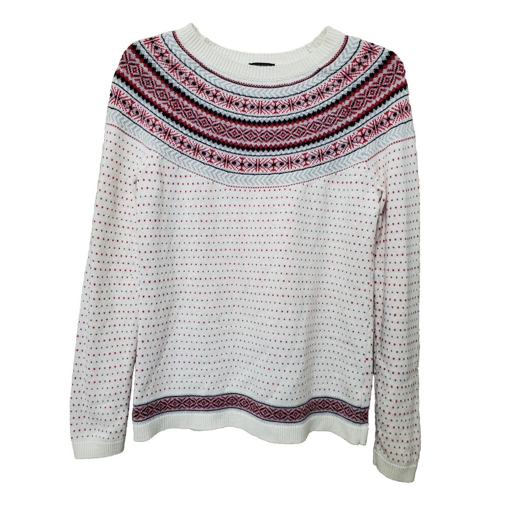 Talbots Fair Isle Lambs Wool Blend Crew Neck Long Sleeve Pullover Sweater Size S